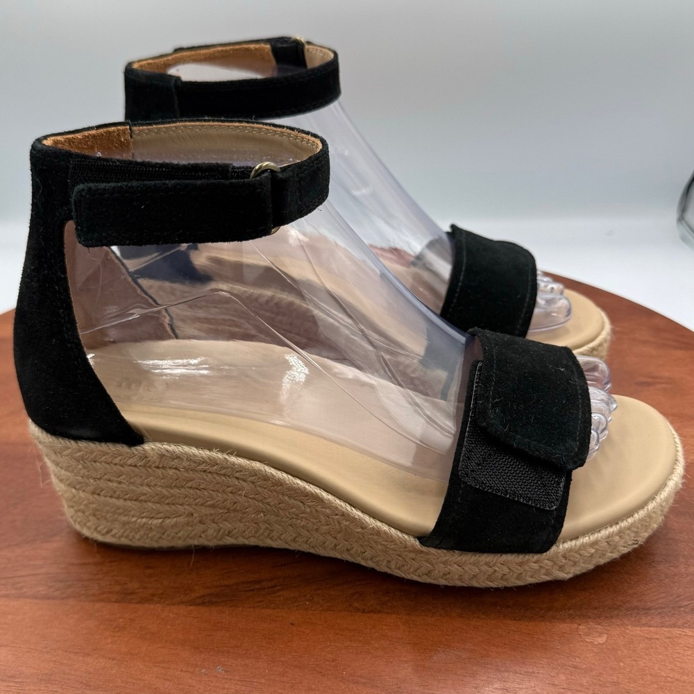 ABEO Cecile Riviera Ankle Espadrille Wedge Sandal Women 6 Metatarsal Black Suede - Picture 6 of 14